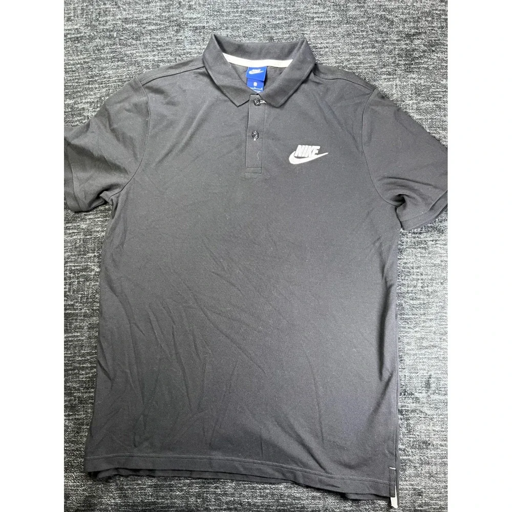Nike Polo Shirt Mens Large Black Embroidered Futura Logo Short Sleeve Pique